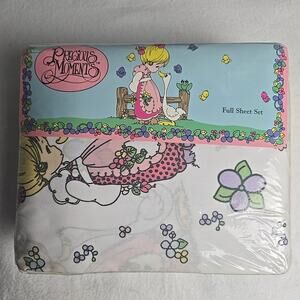 Precious Moments Full Sheet Set VTG Classic Friends Girl & Goose Girl Bedset 90s